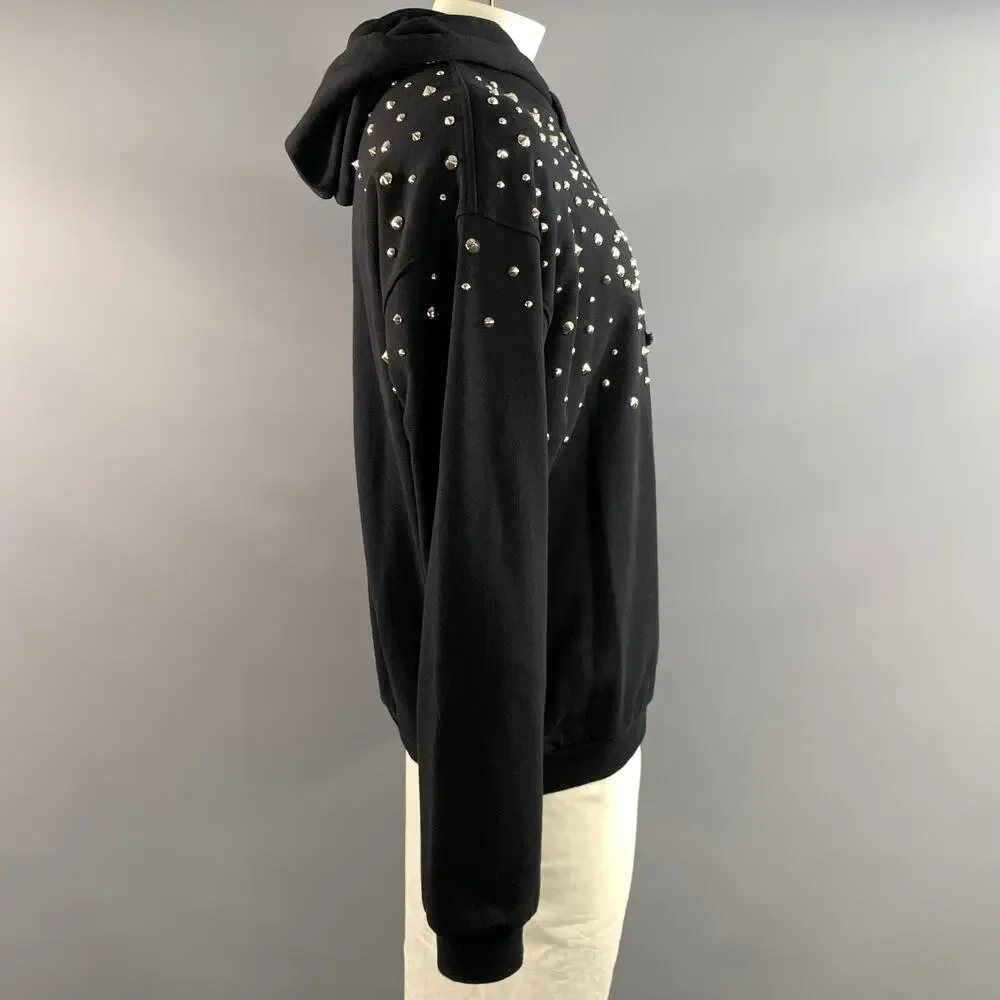 GUCCI Size XL Black Studded Cotton Hooded Sweatshirt